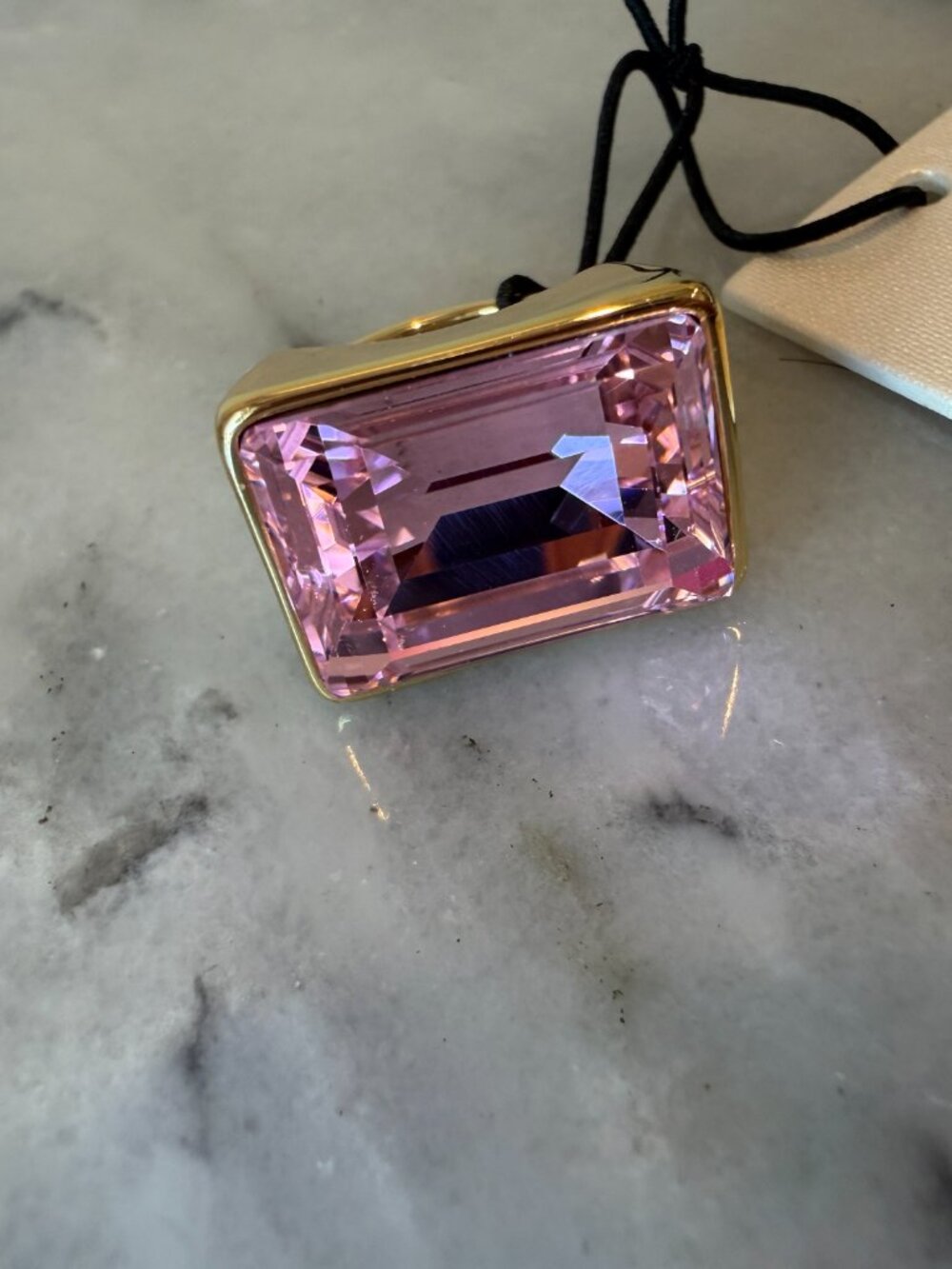 NWT Piper K 14K Gold Plate East-West Rectangular Pink Crystal Statement Ring - Picture 10 of 17
